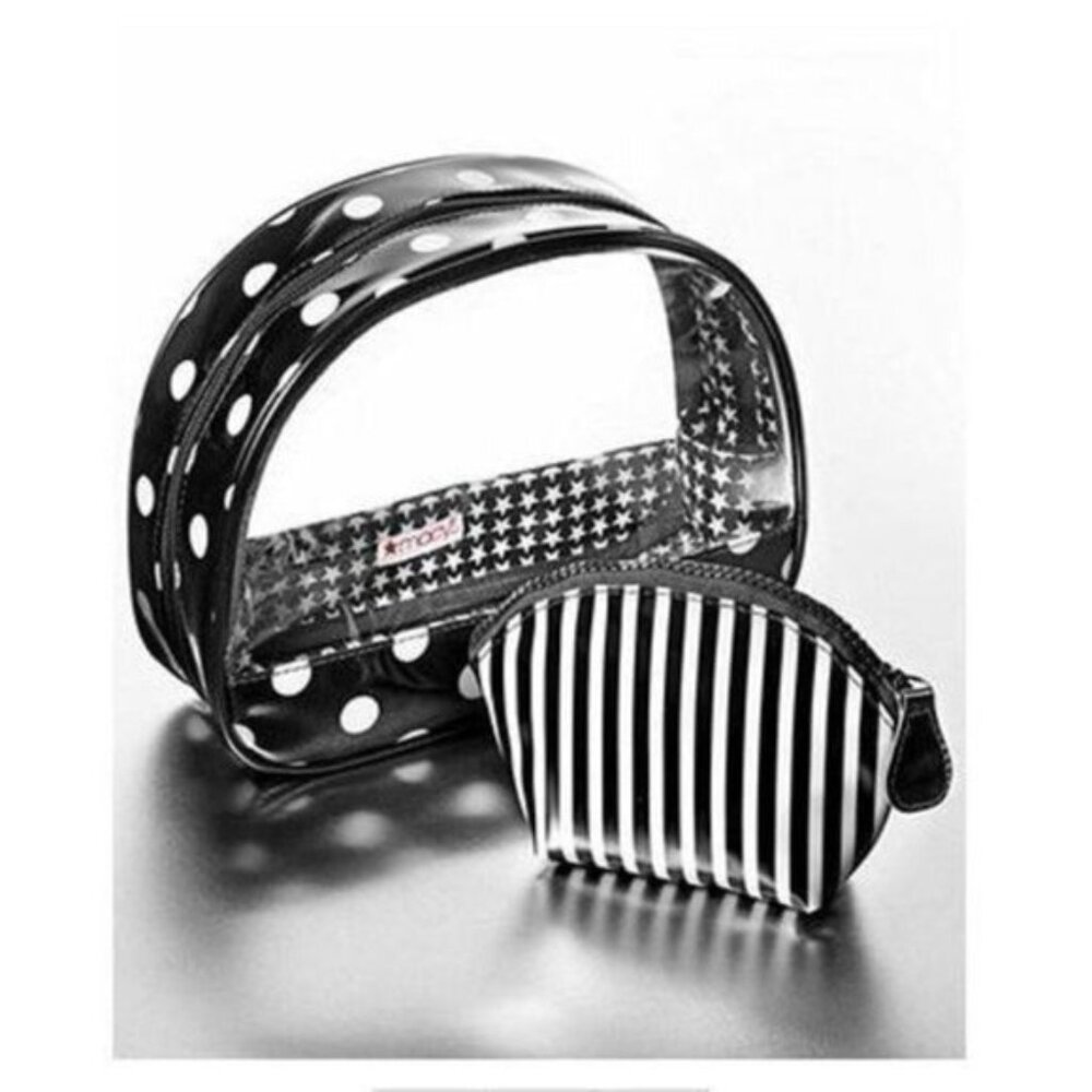 2 in 1 Black & White Polka Dot/Striped Cosmetic Vinyl Bags Duo